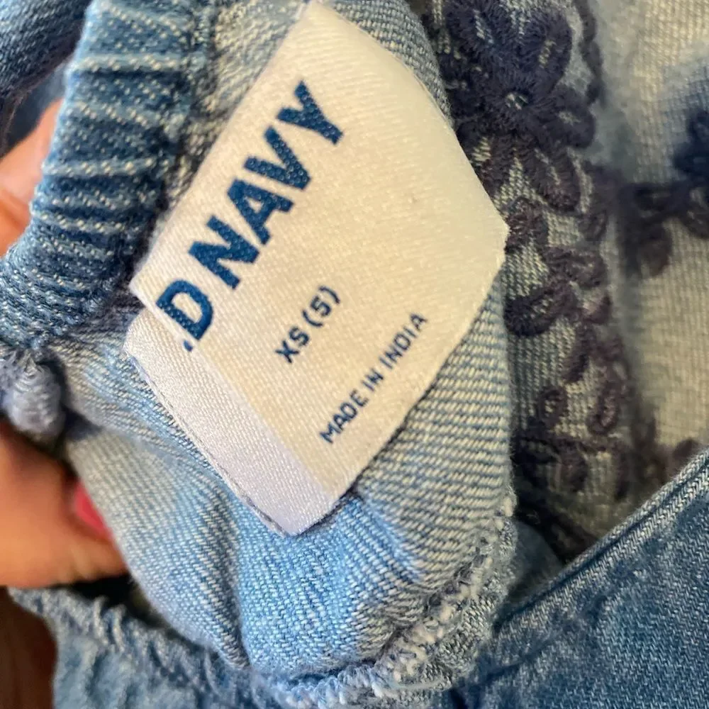 Toddler Girls Denim Embroidered Cross Back Top